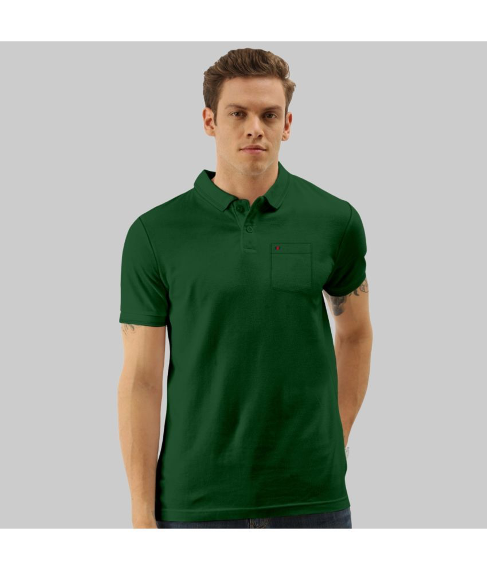 TAB91 Pack of 1 Cotton Slim Fit Solid Half Sleeves Men’s Polo T Shirt ( Dark Green )