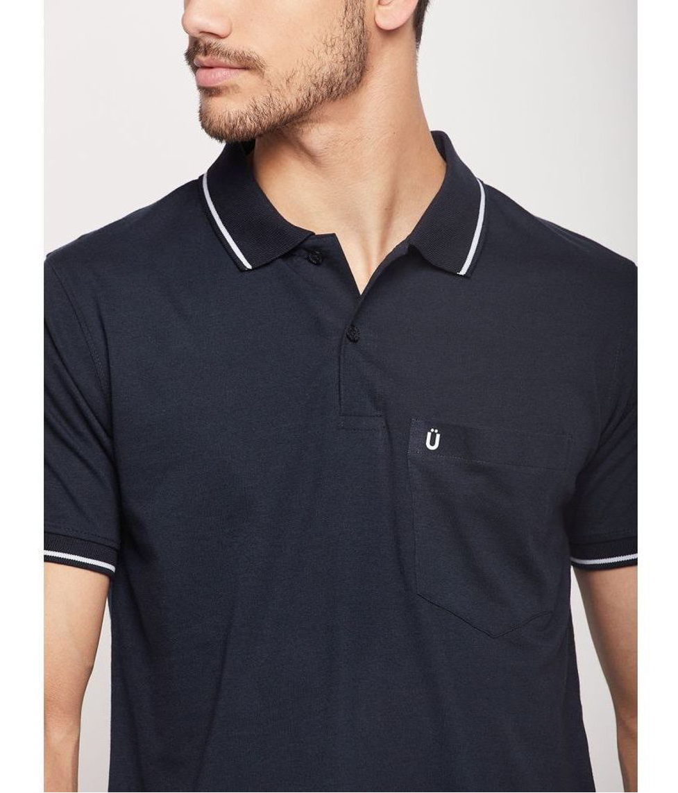 Cotton Blend Regular Fit Solid Half Sleeves Men’s Polo T Shirt ( Navy Blue ) - Image 4