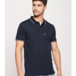Cotton Blend Regular Fit Solid Half Sleeves Men’s Polo T Shirt ( Navy Blue ) - Image 3