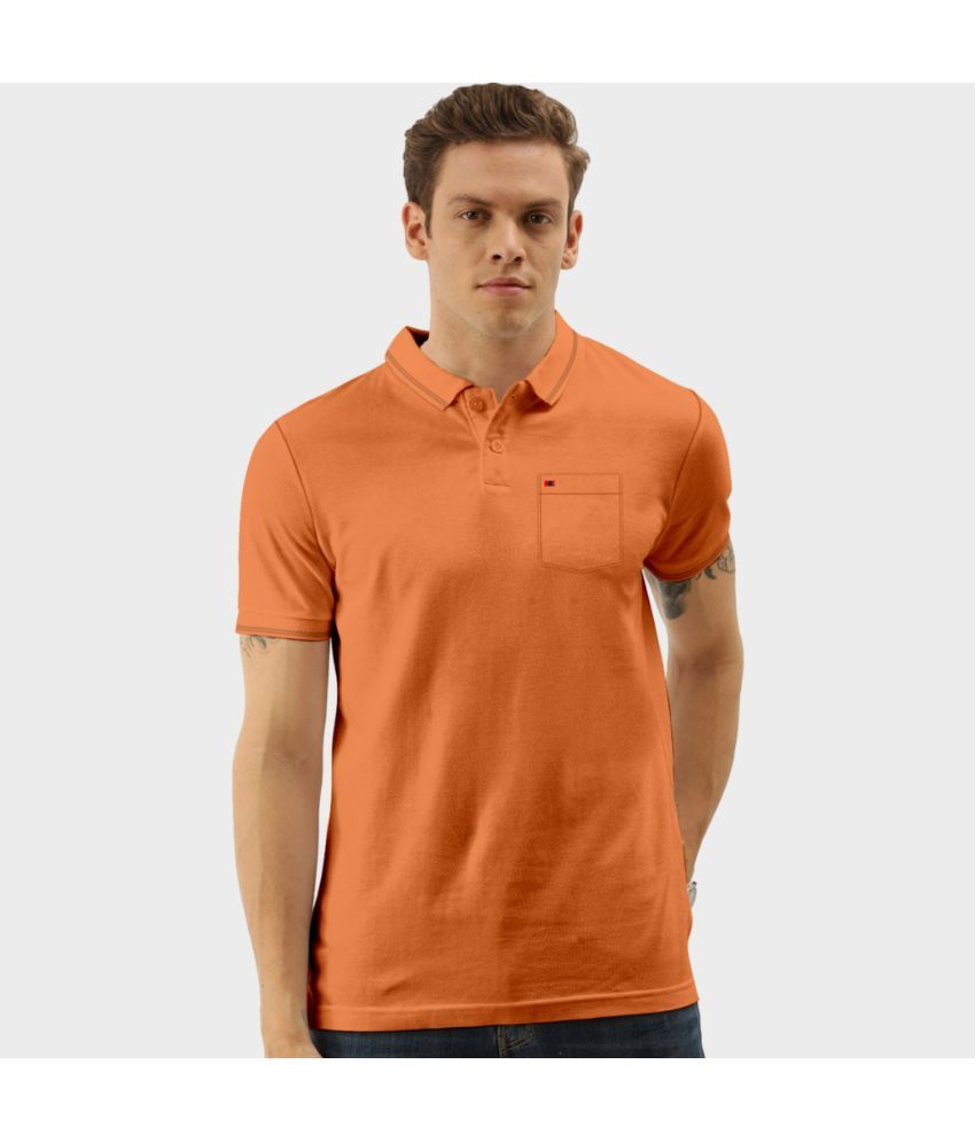 Pack of 1 Cotton Slim Fit Solid Half Sleeves Men’s Polo T Shirt ( Orange )